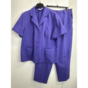 JM COLLECTION Womens 2X Purple Textured Pants & Short Sleeve Top 2 Pc Set Casual